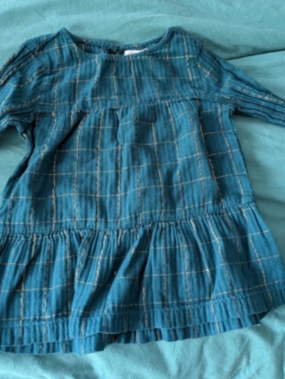 3/$15 Cat & Jack Teal Plaid Long-Sleeve Peplum Top 5T
